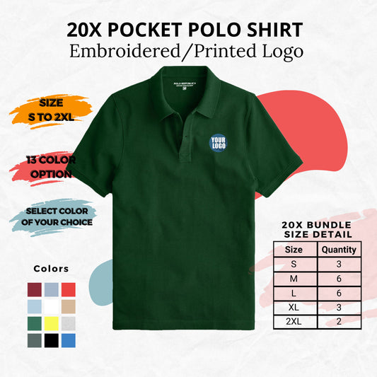 20X Polo Shirts Bundle. Custom Print/Emb.