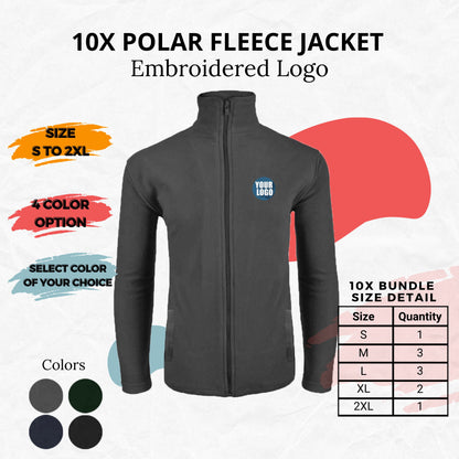 10X Polar Fleece Zipper Jacket Bundle. Custom Embroidery